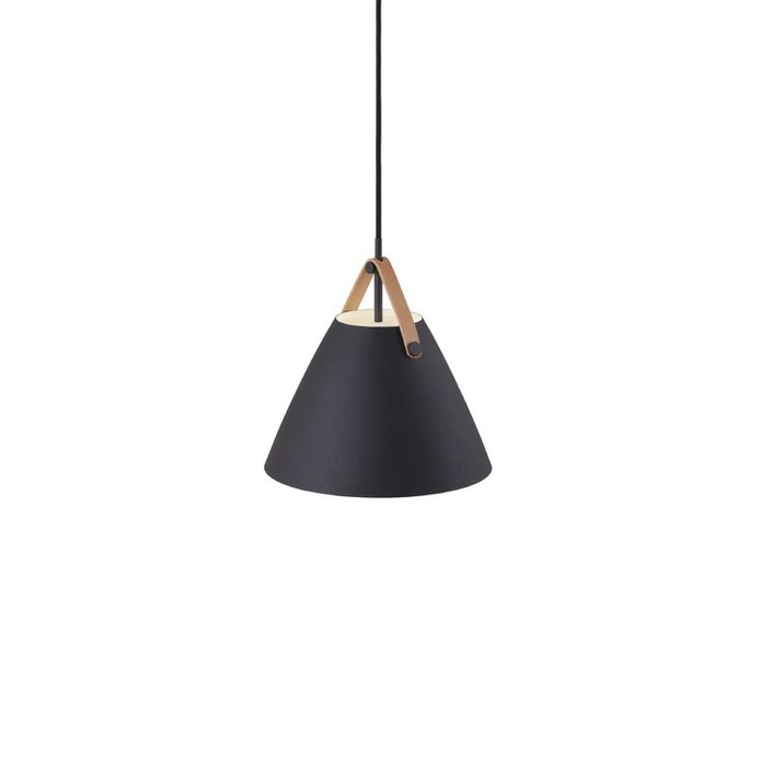Severské, elegantné kovové závesné svietidlo Nordlux Strap s vymeniteľnými koženými remienkami (čierna)