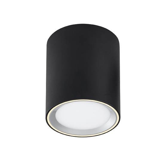 Valcové stropné svietidlo Fallon od Nordluxu s prepínačom intenzity svetla (čierna, oceľový krúžok)